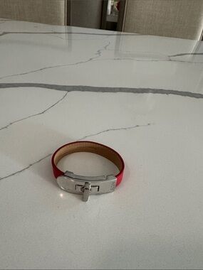 Guess Red Leather Bracelet with Silver Toggle Clasp